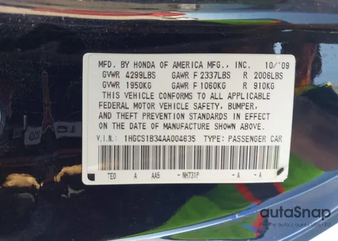 2010 Honda Accord 2.4 Lx-S z USA, uszkodzony, nr VIN 1HGCS1B34AA004635
